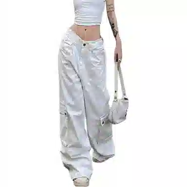 JUFU Wide-Leg Cargo Jeans White