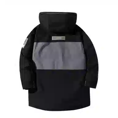 鸭鸭 拼接撞色中长款连帽滴塑标设计休闲宽松工装加厚保暖羽绒服 男款