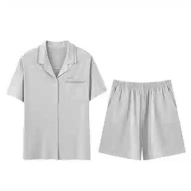 欧迪芬 短袖开衫翻领纯色简约透气睡衣套装 男女同款 灰色