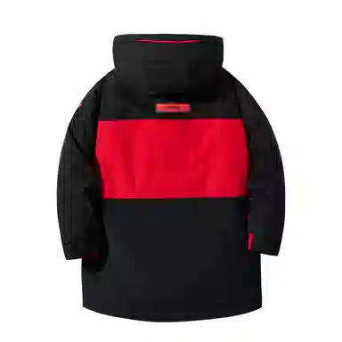 鸭鸭 拼接撞色中长款连帽滴塑标设计休闲宽松工装加厚保暖羽绒服 男款