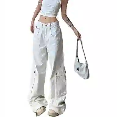 JUFU Wide-Leg Cargo Jeans White