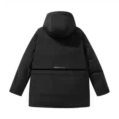 鸭鸭 山系户外加厚保暖多口袋工装风鹅绒休闲连帽套头羽绒服 男款 黑色