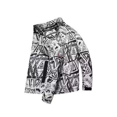 鸭鸭 几何图案印花满印立领滴塑标设计休闲宽松工装运动加厚保暖羽绒服 男款 花米色