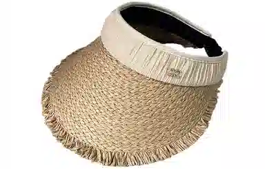 优幽兰 韩版高颜值显脸小大帽檐草编空顶帽复古毛边出游防紫外线遮阳帽海边度假沙滩帽可折叠 纤维素材料 防晒帽 女款