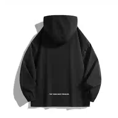 三体 简约纯色基础款字母印花宽松水防风登山连帽开衫机能风美式复古潮牌夹克外套 男女同款