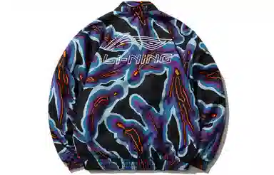 中国李宁 运动时尚系列 宽松长袖半拉链套头夹克 男款 黑色