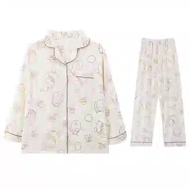 兰缪 甜美带胸垫一体休闲长袖长裤可外穿家居服睡衣套装 女款 图色