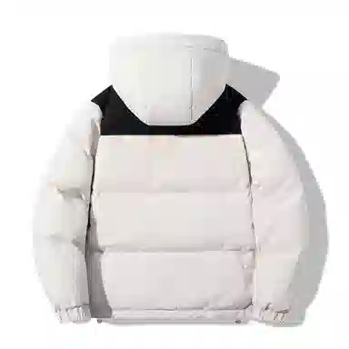 鸭鸭 加厚保暖插色拼接撞色休闲连帽鸭绒套头无性别面包服暗黑羽绒服外套 男女同款