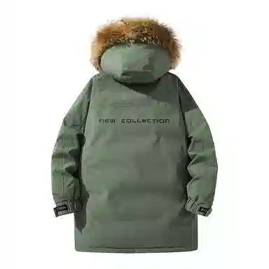 鸭鸭 绿色军大衣外套升级石墨烯内里可脱卸貉子毛领连帽无性别暗黑羽绒服 男女同款 黑色