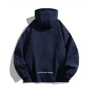 三体 简约纯色基础款字母印花宽松水防风登山连帽开衫机能风美式复古潮牌夹克外套 男女同款