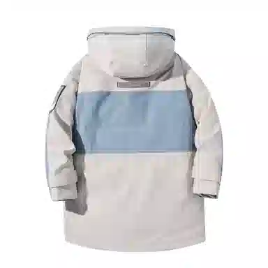 鸭鸭 拼接撞色中长款连帽滴塑标设计休闲宽松工装加厚保暖羽绒服 男款