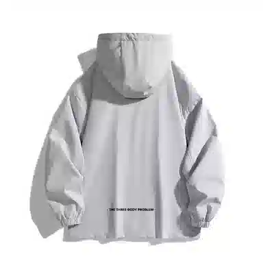 三体 简约纯色基础款字母印花宽松水防风登山连帽开衫机能风美式复古潮牌夹克外套 男女同款