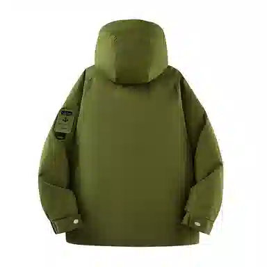 鸭鸭 山系字母印花立体多口袋设计连帽保暖羽绒服 男女同款