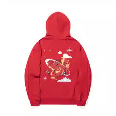 中国李宁 日进斗金系列 雪花图腾 宽松套头连帽长袖卫衣 男女同款 桑巴红