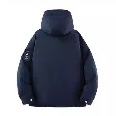 鸭鸭 山系字母印花立体多口袋设计连帽保暖羽绒服 男女同款