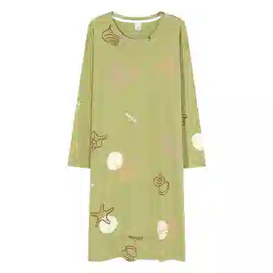 歌倩雅 纯棉长袖中长款睡裙 女款 绿色