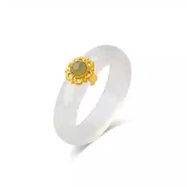 金师傅 荔枝冻指环 吉祥国潮古风气质汉服日常显白通勤佩戴 绿宝石 玛瑙 白玉髓 玉石戒指 男女同款情侣款