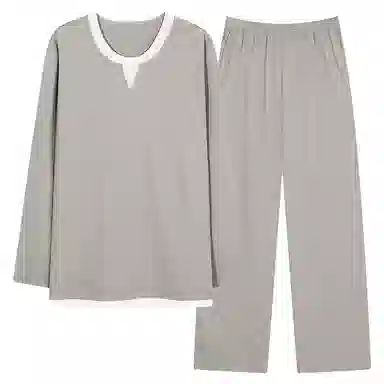 莫代尔 亲肤舒适套头圆领长袖家居服可外穿长裤睡衣套装 男款 卡其色