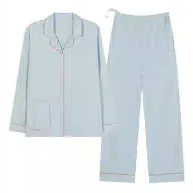 莫代尔 亲肤舒适开衫翻领隐蔽哺乳口长袖可调节裤腰长裤孕妇月子服素色睡衣套装 女款 浅蓝色