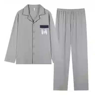 莫代尔 亲肤舒适柔软细腻轻盈耐磨透气吸湿排汗开衫长袖长裤居家休闲可外穿睡衣套装 男款 银色