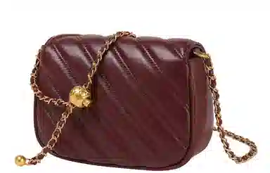 妙迪 经典小香风菱格绣线金珠链条包小众时尚简约百搭早秋 真皮羊皮软皮  腋下包单肩斜挎小包包 小号 女款 安可拉红