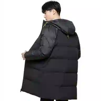 鸭鸭 厚款保暖连帽羽绒服 男款 黑色