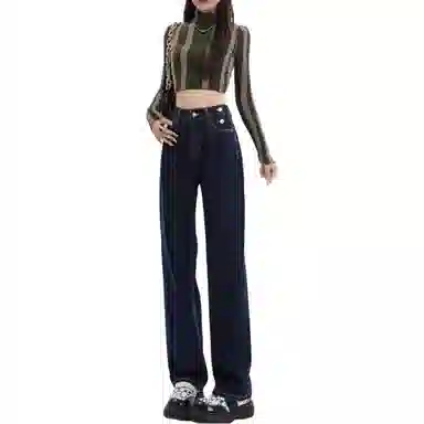 惟熙 高腰舒适直筒牛仔裤 女款 深蓝色