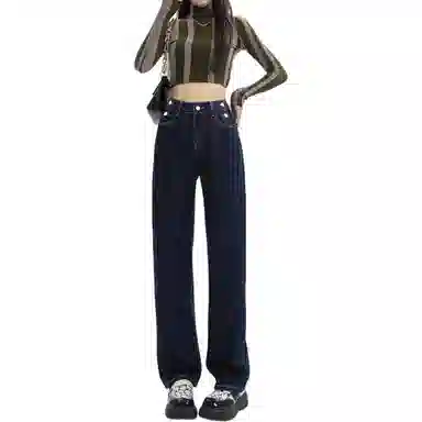 惟熙 高腰舒适直筒牛仔裤 女款 深蓝色