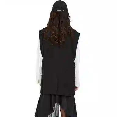 木果果木 新中式宽松中长款纯色马甲 女款 黑色