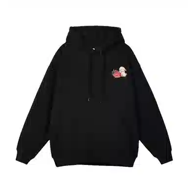 棉购 韩版简约草莓印花连帽慵懒风宽松休闲小众百搭卫衣 男女同款