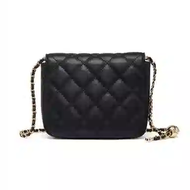 红蜻蜓 时尚百搭菱格小香风通勤实用高级感 牛剖层皮革 斜挎包 女款 黑色