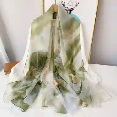 优幽兰 温柔古韵潮流小清新气质优雅印花长款舒适新款 丝巾汉服披肩防晒纱巾 女款