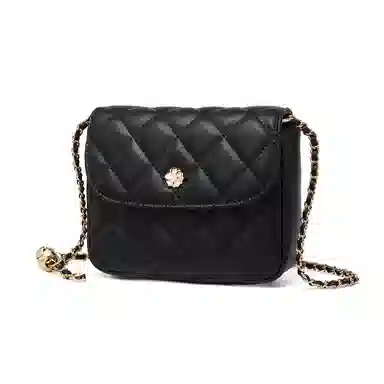 红蜻蜓 时尚百搭菱格小香风通勤实用高级感 牛剖层皮革 斜挎包 女款 黑色