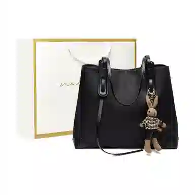 纳兰杜 百搭大容量时尚轻便通勤出行简约潮流购物袋 织物拼合成革 托特包单肩包 大号 女款 卡其棕/黑色