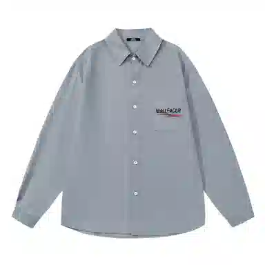 三体 面壁者系列 美式复古简约基础款字母印花纯色翻领开衫百搭宽松透气薄款内搭学生多巴胺长款日常通勤打底长袖衬衫 男女同款