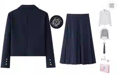 东鲸岁时记 学院风纯色短款长袖上衣高腰半身裙西装套装 女款 礼盒装 藏青色