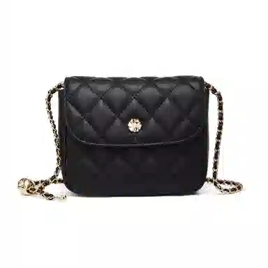 红蜻蜓 时尚百搭菱格小香风通勤实用高级感 牛剖层皮革 斜挎包 女款 黑色