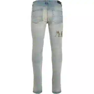 AMIRI Washed Zip Logo Straight Jeans Blue