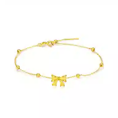 中国珠宝 在逃公主蝴蝶结 轻奢小众设计高级感气质甜美年轻显白转运珠手饰 日常通勤时尚 足金 一口价 黄金手链 女款