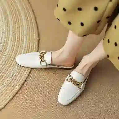 奈绮儿 头层牛皮 方头平跟舒适 时尚凉拖 女款