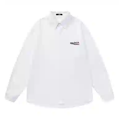 三体 面壁者系列 美式复古简约基础款字母印花纯色翻领开衫百搭宽松透气薄款内搭学生多巴胺长款日常通勤打底长袖衬衫 男女同款