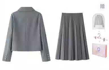 东鲸岁时记 学院风温柔学姐风穿搭日系上衣中腰合身舒适半裙西装套装 女款 灰色