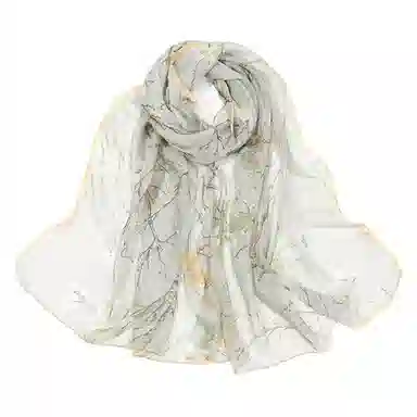 上海故事 春花秋月喷绘真丝长巾 桑蚕丝 丝巾 女款