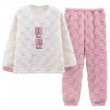 花季的故事 韩版加厚时尚活力简约储温耐磨柔软防风保暖亲肤舒适长袖松紧腰头长裤可外穿睡衣套装 女款 白色