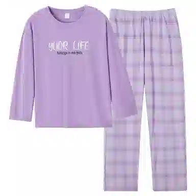 歌倩雅 套头甜美休闲长袖长裤可外穿全棉睡衣套装 女款 紫色