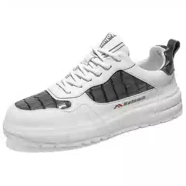 哥仑步 头层牛皮 舒适百搭 减震防滑 低帮 板鞋 男款 白灰色