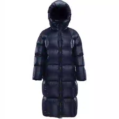 羽物 纯色连帽保暖拉链中长款羽绒服 女款