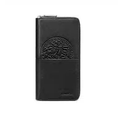 马莎兰缇 中国风印花时尚拼接拉链闭合可手拿钱夹 头层牛皮合成革 多卡位卡包钱包 常规 男款 黑色