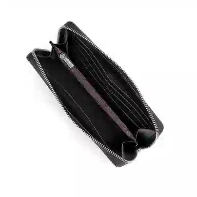 马莎兰缇 中国风印花时尚拼接拉链闭合可手拿钱夹 头层牛皮合成革 多卡位卡包钱包 常规 男款 黑色