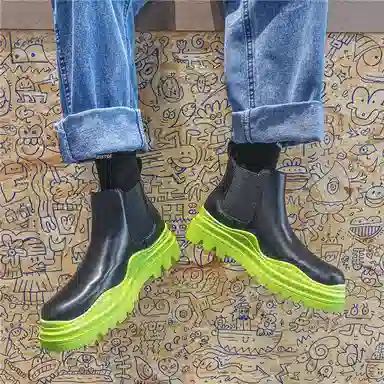 健休 牛剖层革 简约舒适 中筒 马丁靴 男女同款